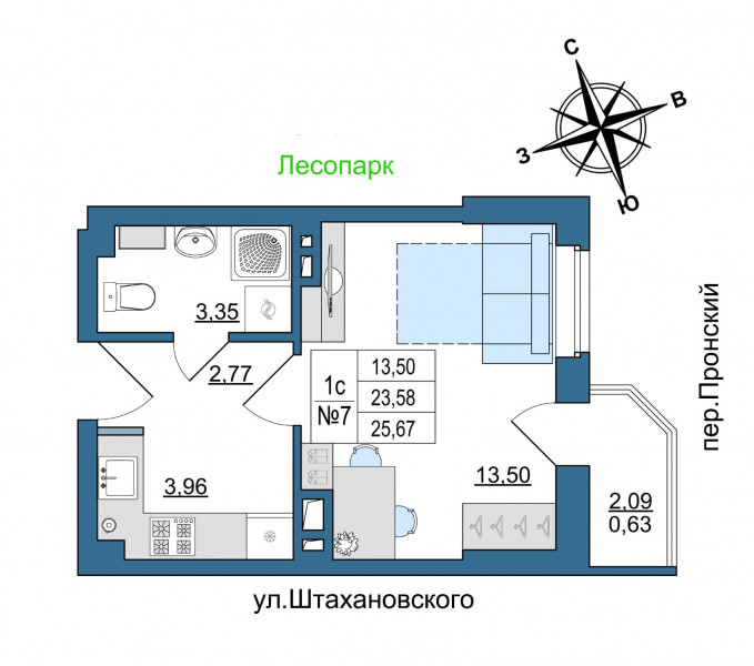 1 комн квартира на Штахановского улица
, 25 кв метров в Ростове на Дону - фото 3